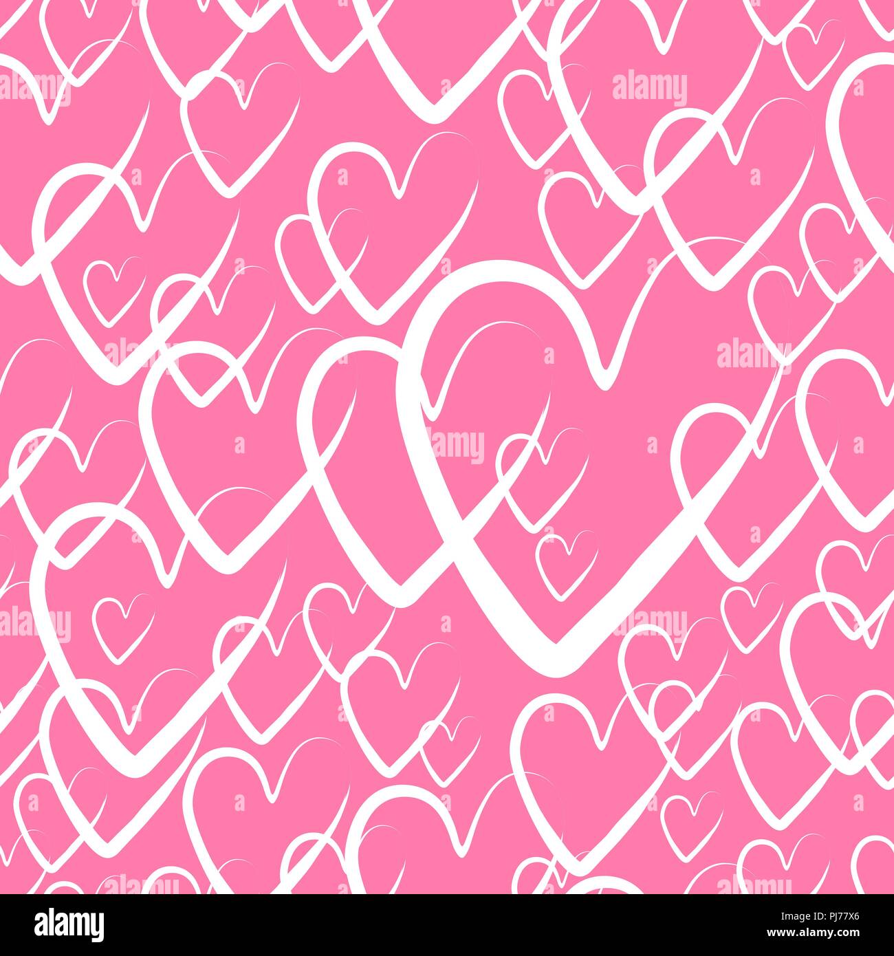 pink pattern background with hand drawn elements. seamless hearts ...