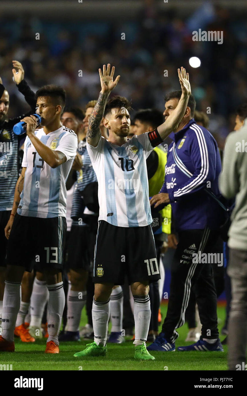 BUENOS AIRES, ARGENTINA - MAY 29, 2018: Lionel Messi (Argentina) waves back at the fans in the Boca Juniors Stadium in Buenos Aires, Argentina Stock Photo