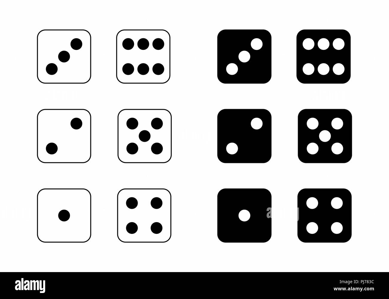 Black and white illustration of dice showing the numbers from 1 to 6 Stock  Vector Image & Art - Alamy