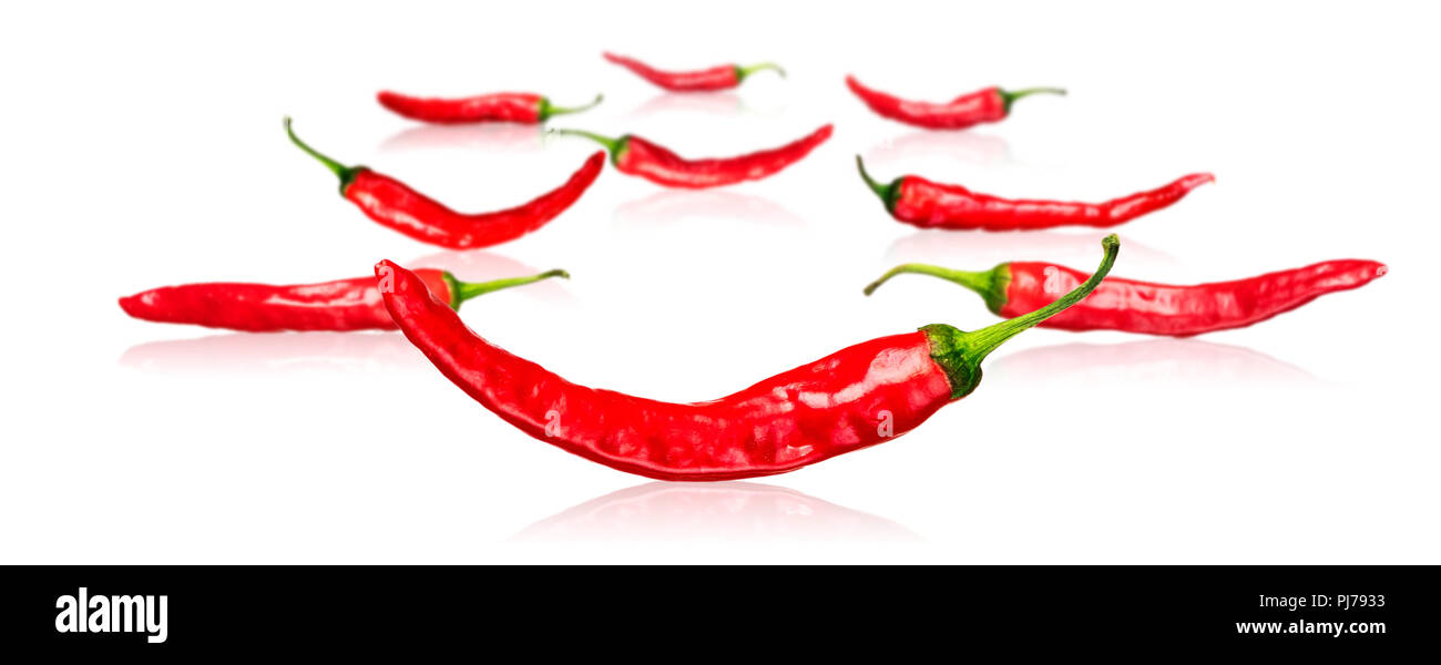 a few pieces of red chili peppers isolated on white background Stock Photo