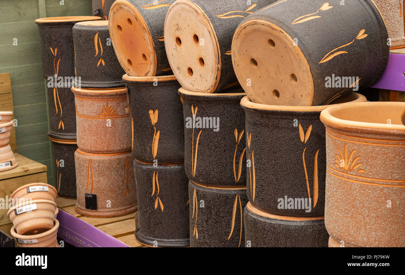 Display of ceramic plant pots on sale at garden centre UK Stock Photo Alamy