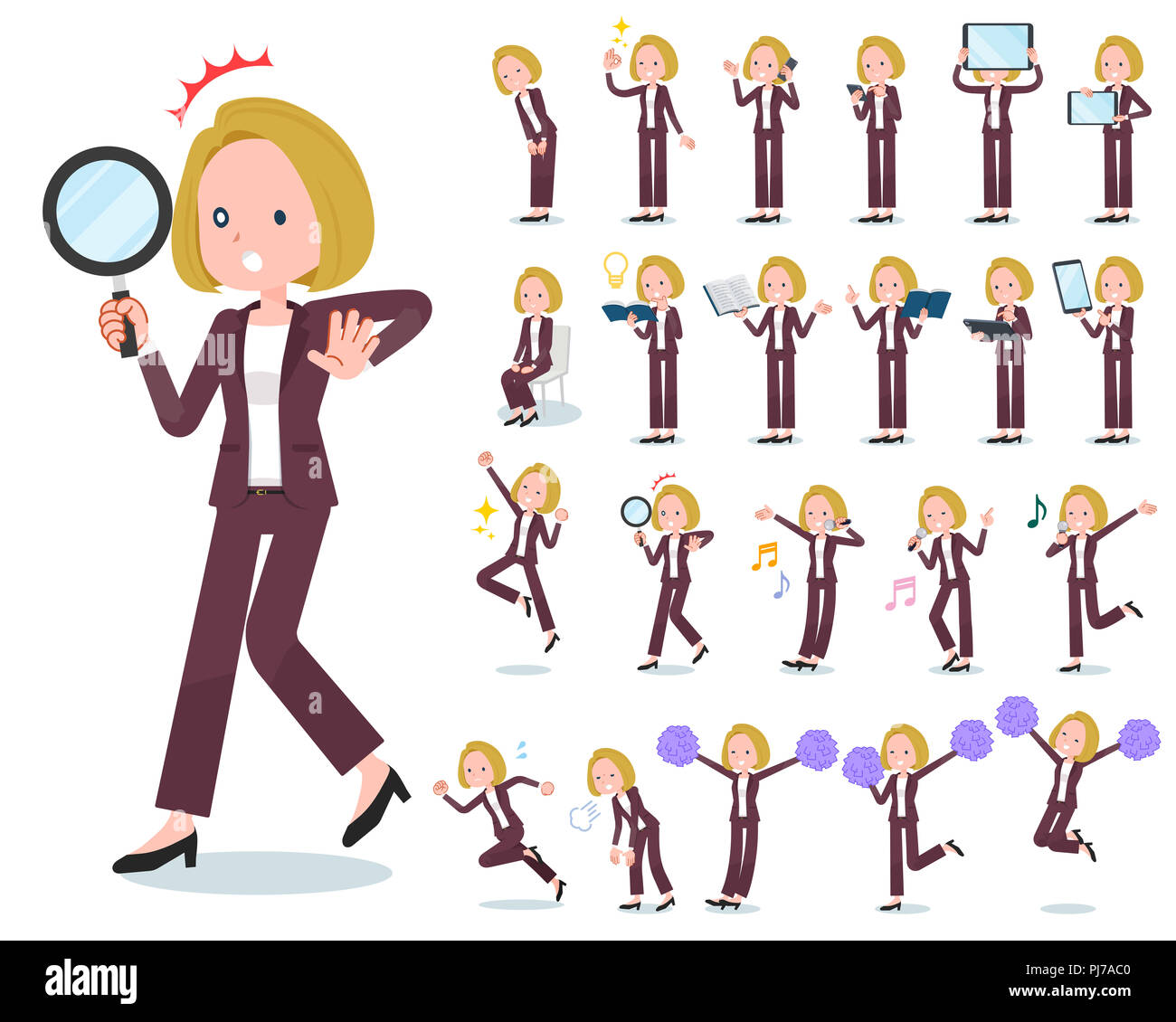 A set of women with digital equipment such as smartphones.There are actions that express emotions.It's vector art so it's easy to edit. Stock Photo