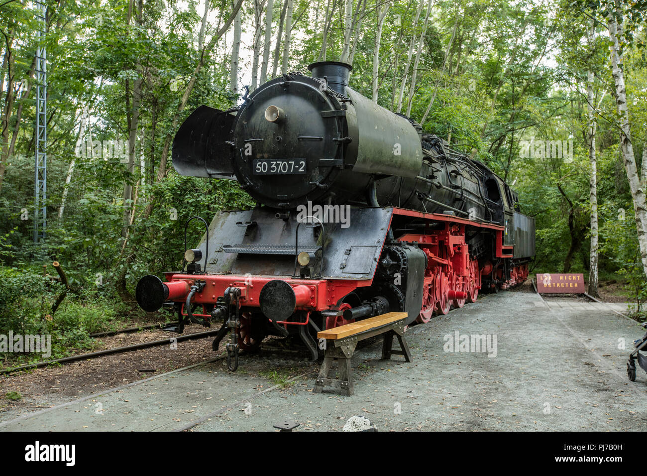 Nature Park Schoneberger Sudgelande, Berlin, Germany - 30th August 2017 - Steam Loco on display at the Sudgelande reserve Stock Photo