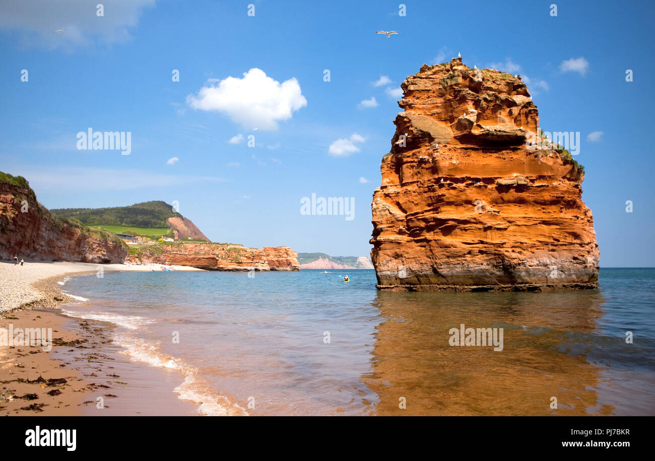 Ladram Bay, Devon, England; the rocks in the sea, selective focus Stock Photo