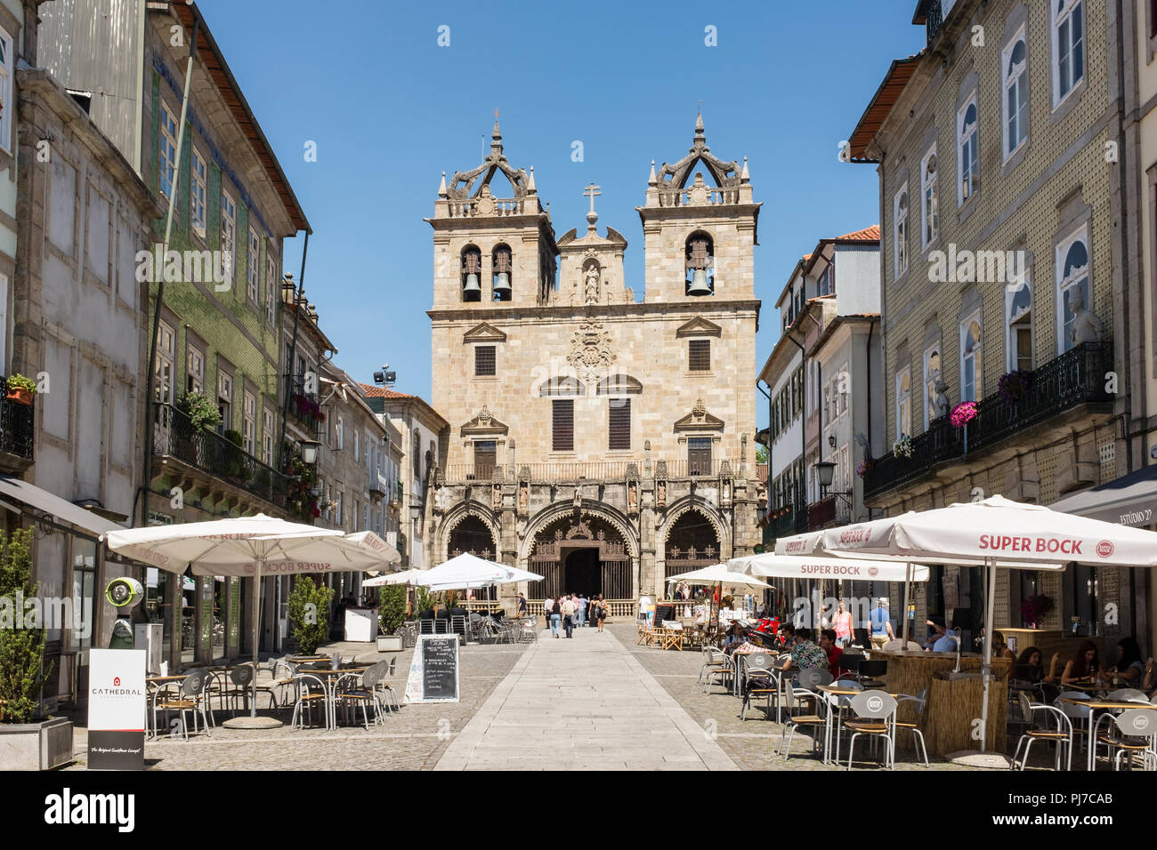 Braga Cathedral and Rua Dom Paio Mendes, Braga, Portugal Stock Photo