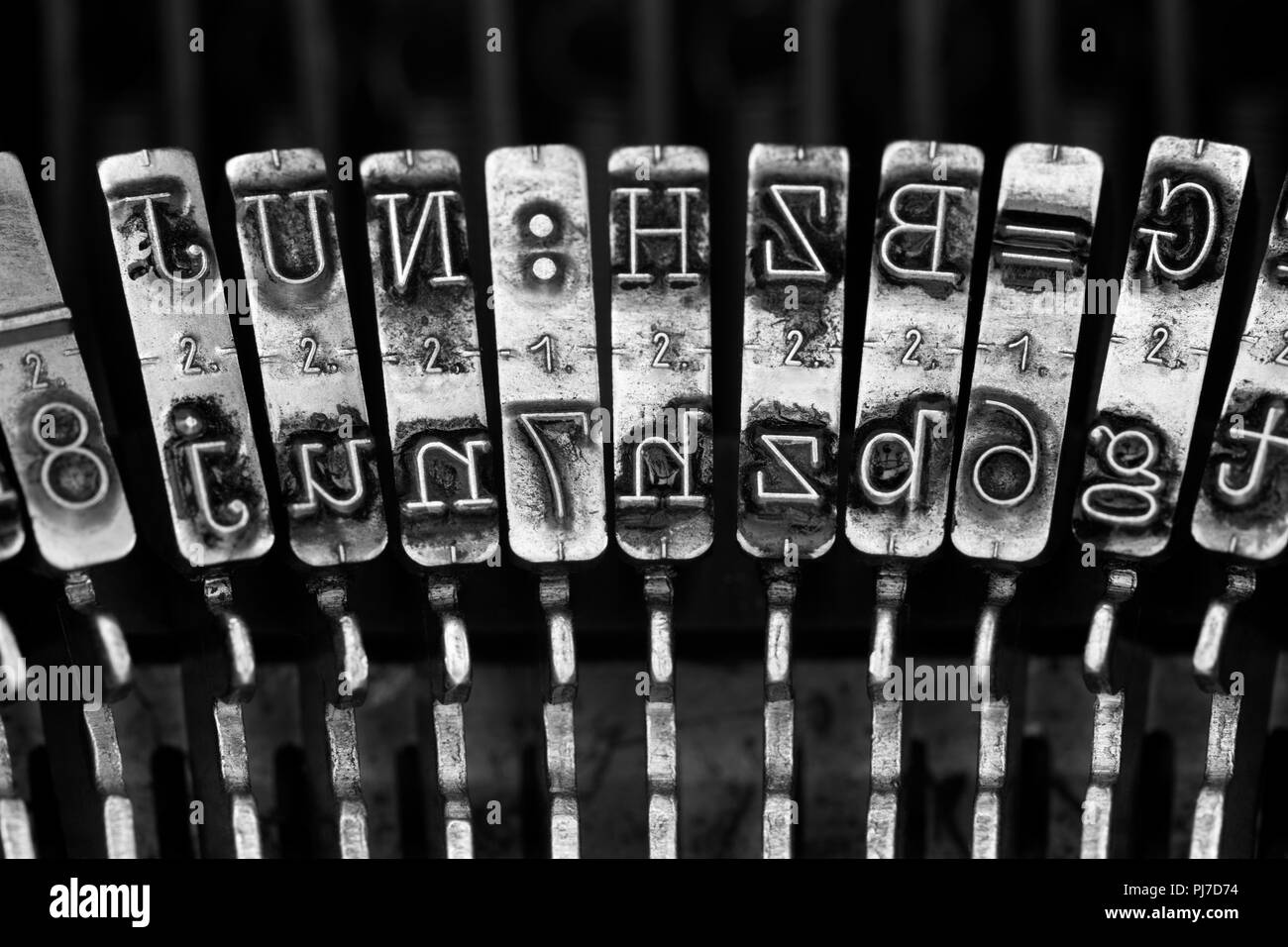 Close up of vintage typewriter letters Stock Photo