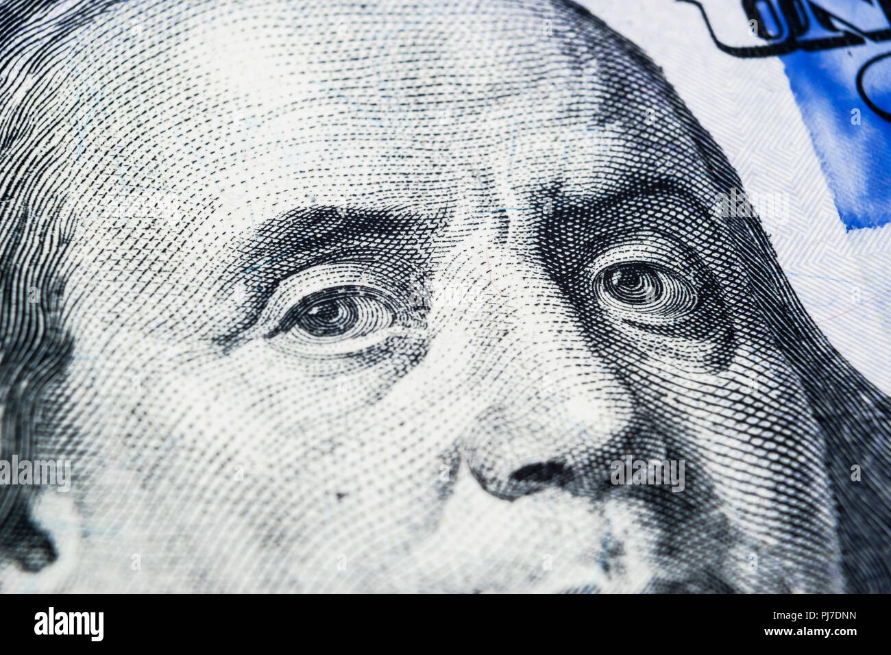 Close up view Portrait of Benjamin Franklin on the one hundred dollar