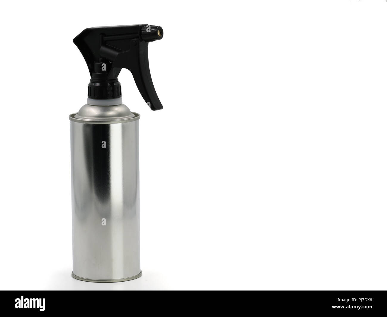 Silver spray bottle isolated on white background with copy space. Stock Photo