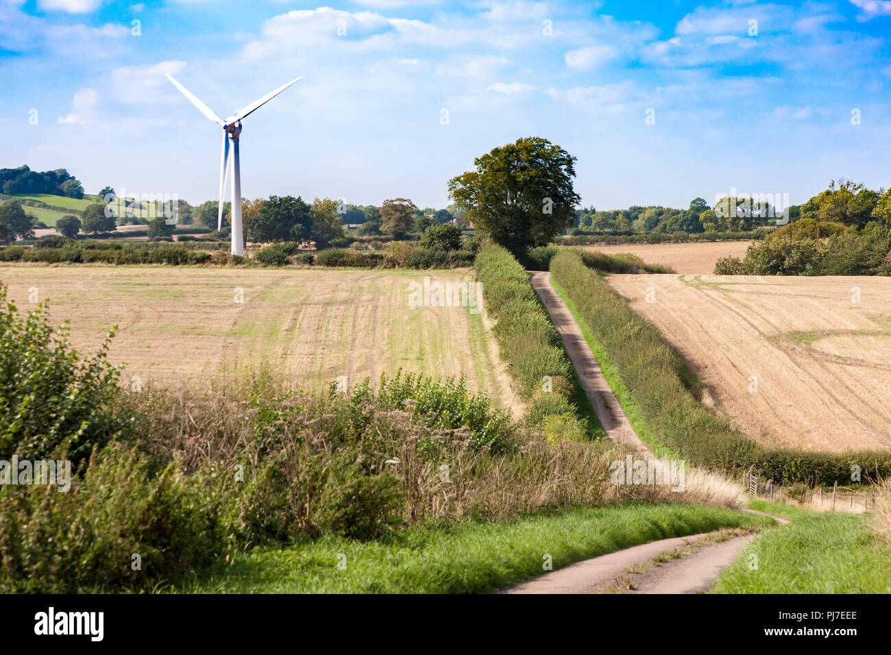 Single wind turbine near Daventry, a market town in Northamptonshire, England, Stock Photo
