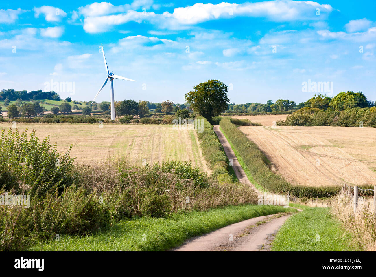 Single wind turbine near Daventry, a market town in Northamptonshire, England, Stock Photo