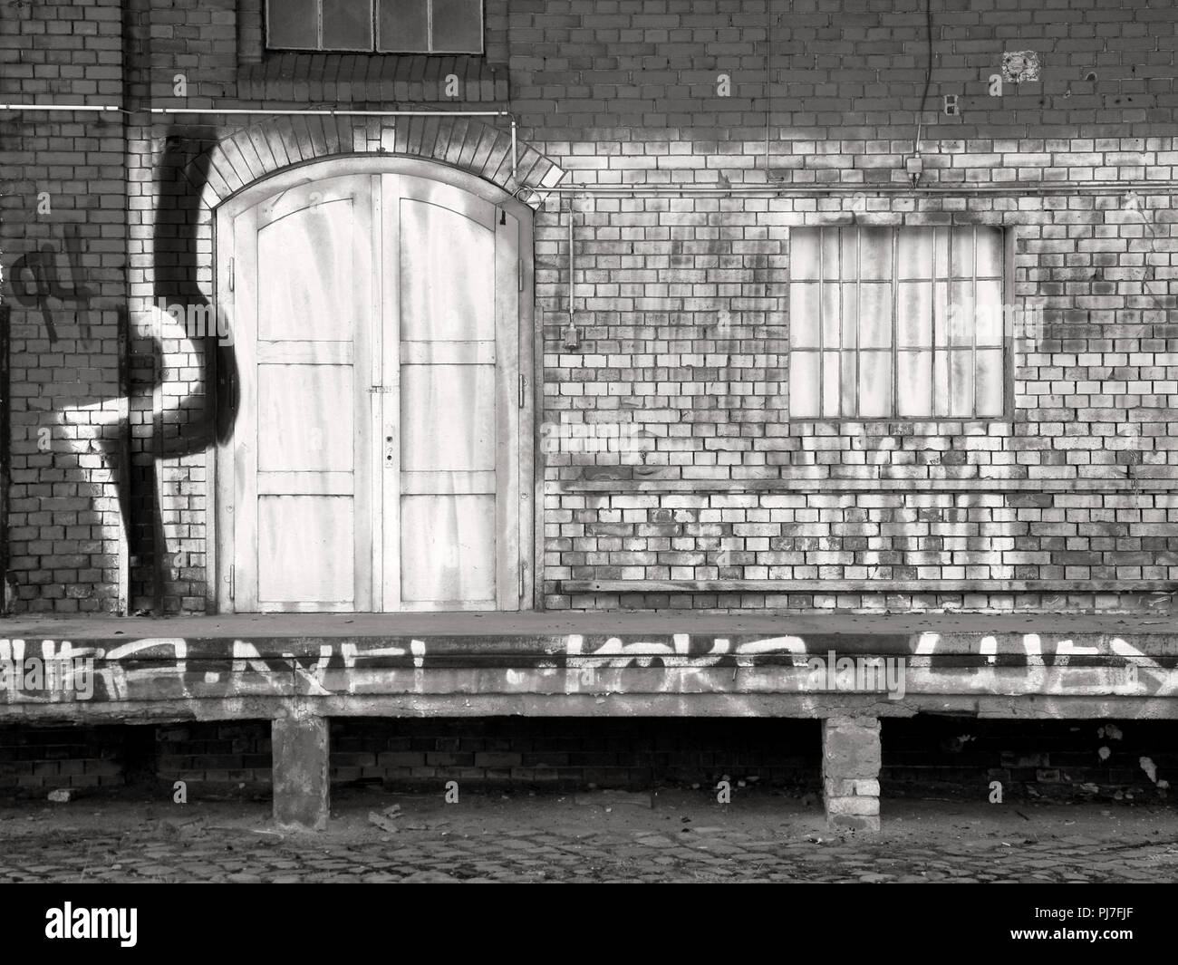 Brandenburg, GERMANY, 05.05.11, Industrial, Derelict, Building, General Goods Yard, Railways, Rolling Stock, Graffiti, Signage, © Peter SPURRIER, Stock Photo