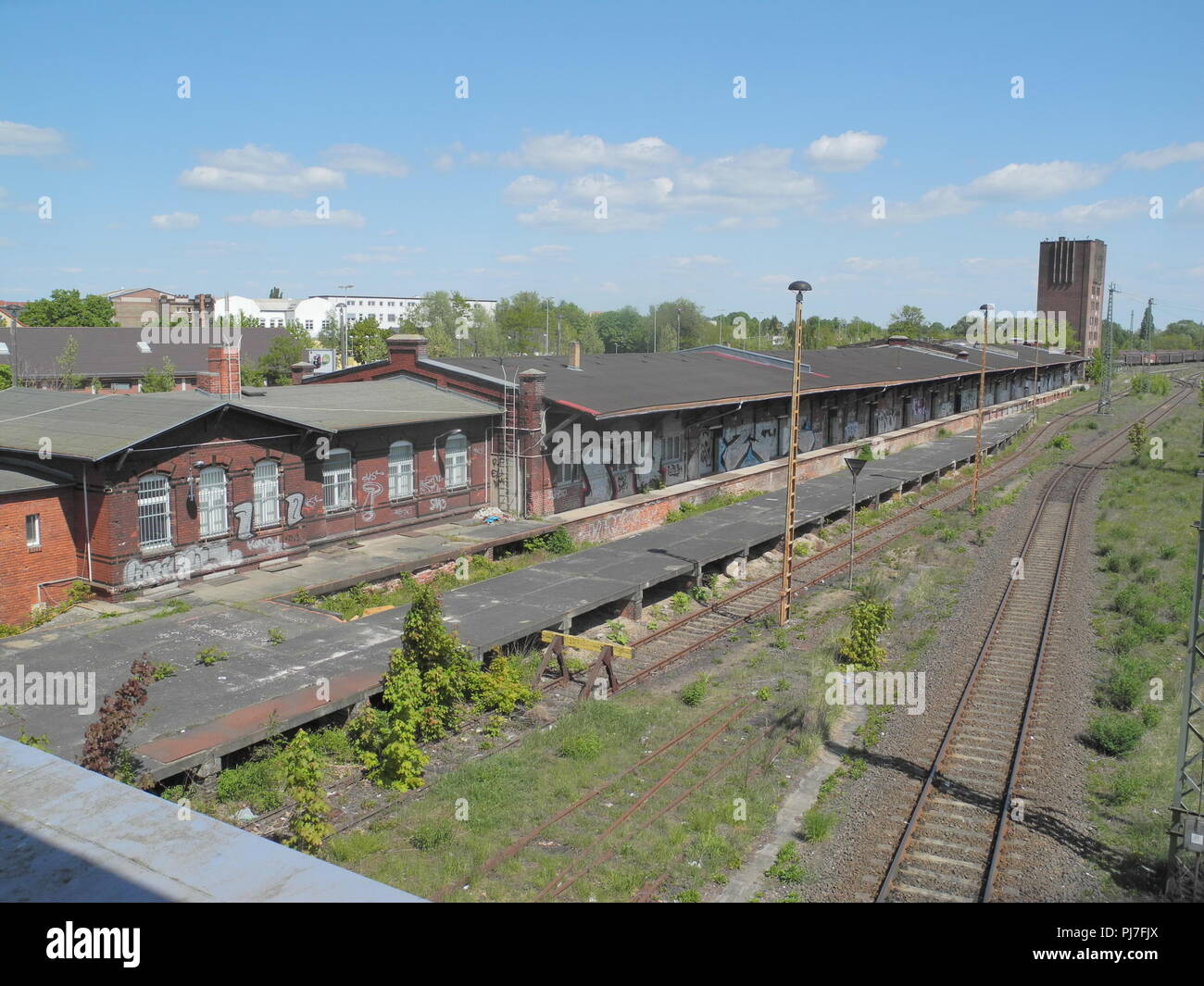 Brandenburg, GERMANY, 05.05.11, Industrial, Derelict, Building, General Goods Yard, Railways, Rolling Stock, Graffiti, Signage, © Peter SPURRIER, Stock Photo