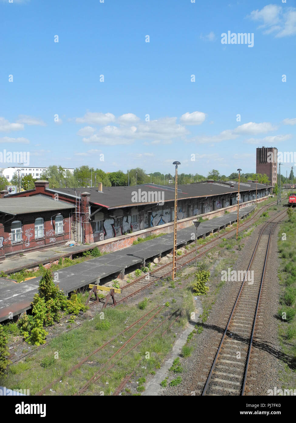 Brandenburg, GERMANY, 05.05.11, Industrial, Derelict, Building, General Goods Yard, Railways, Rolling Stock, Graffiti, Signage, © Peter SPURRIER, Stock Photo