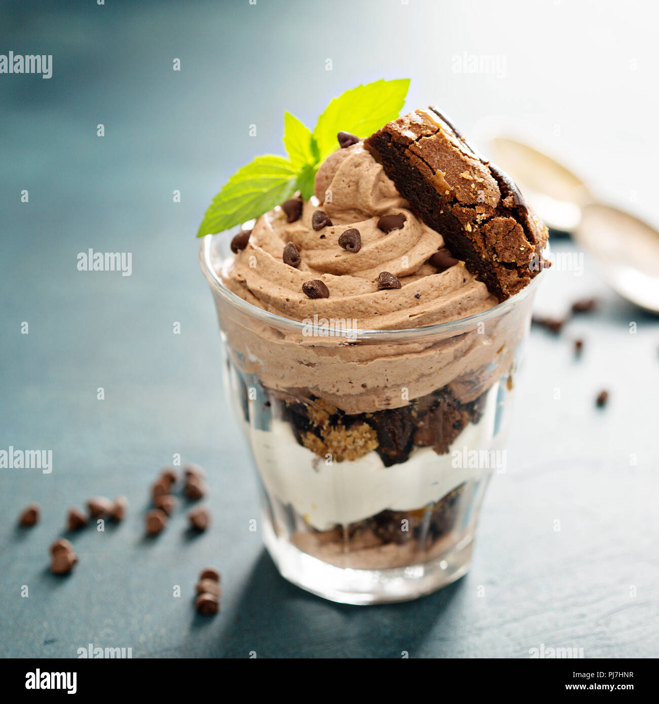 Chocolate trifle individual layered dessert in a glass Stock Photo Alamy