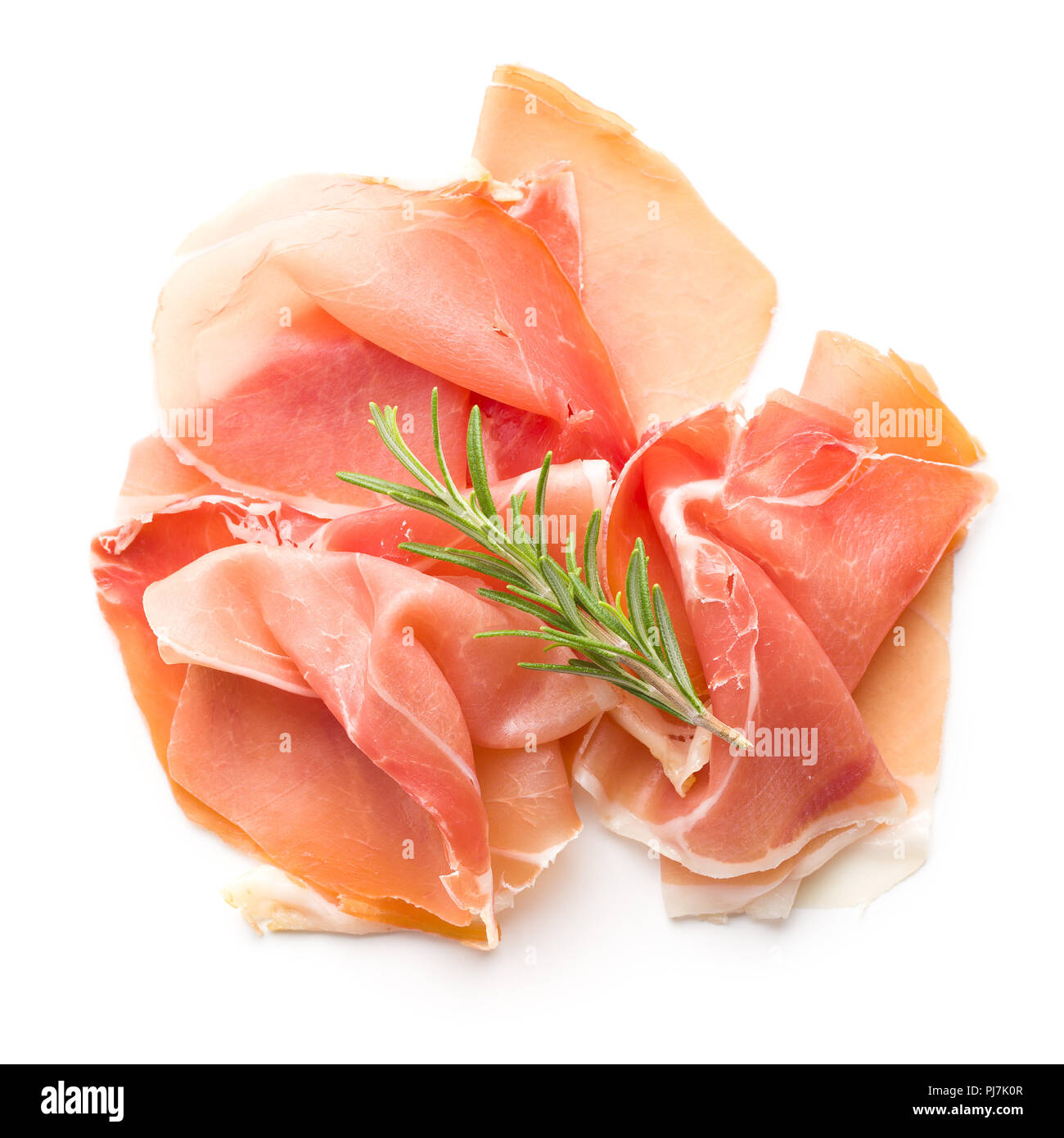 Italian prosciutto crudo or jamon isolated on white background Stock