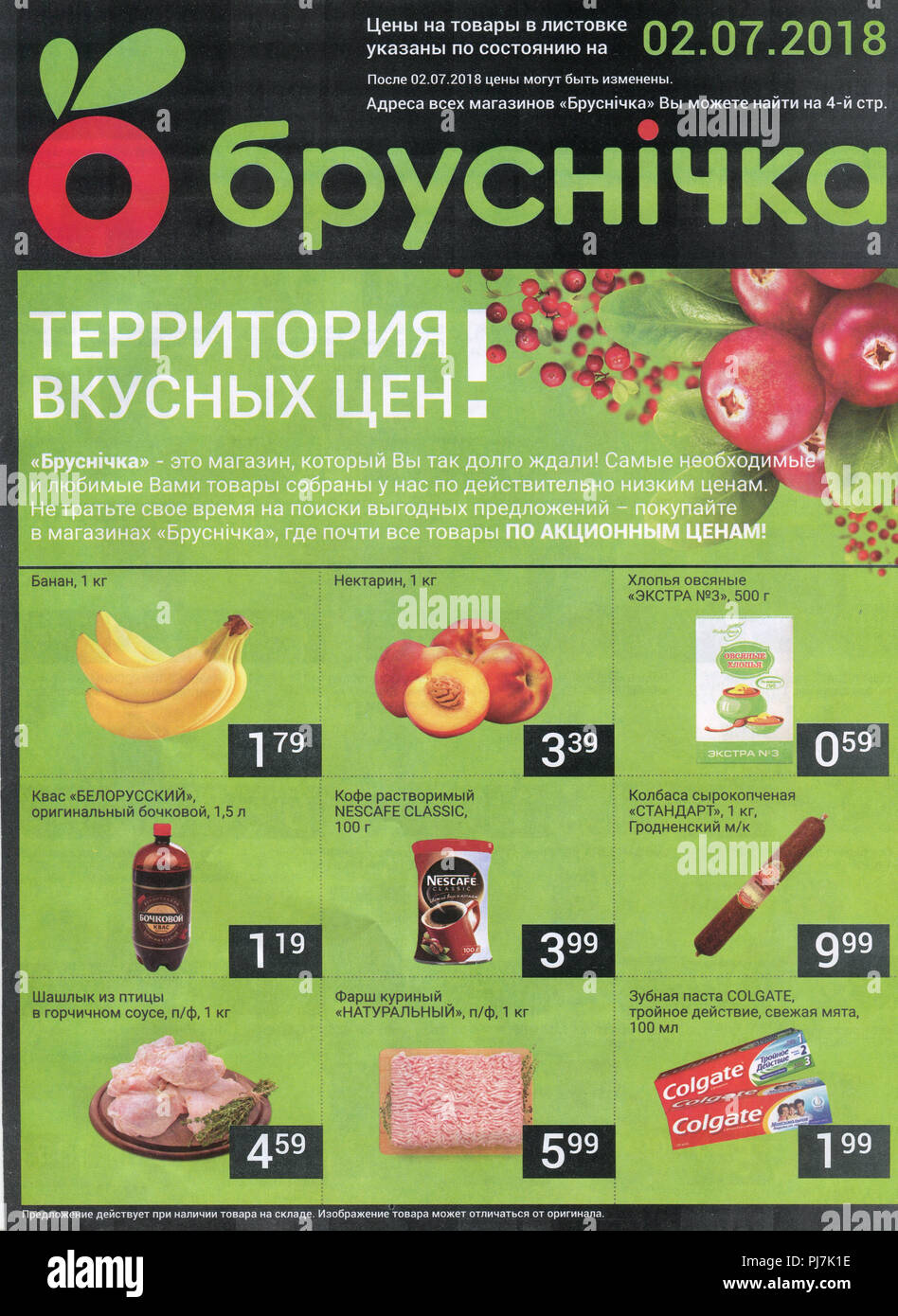 Advertising leaflet store "Brusnichka". Stock Photo