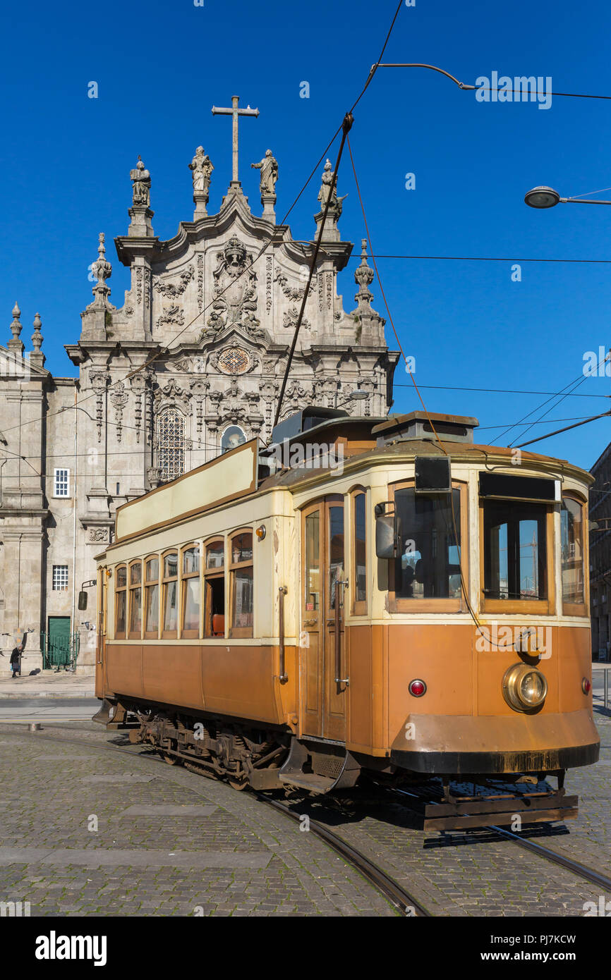 Old tram in Porto, Portugal. Stock Photo