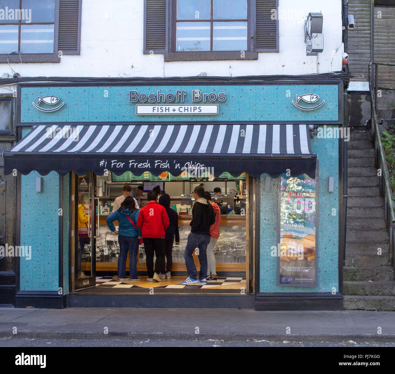 Fish and Chip shop, Beshop Bros. fish and chip shop  in Howth, Co.Dublin, Ireland. Stock Photo