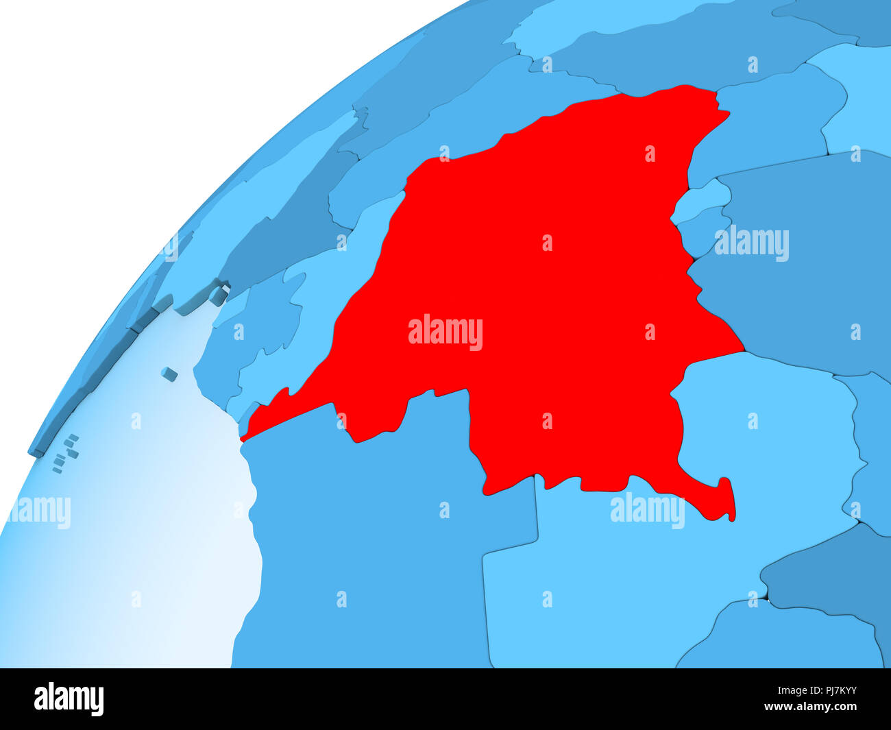 Democratic Republic of Congo in red on blue model of political globe ...