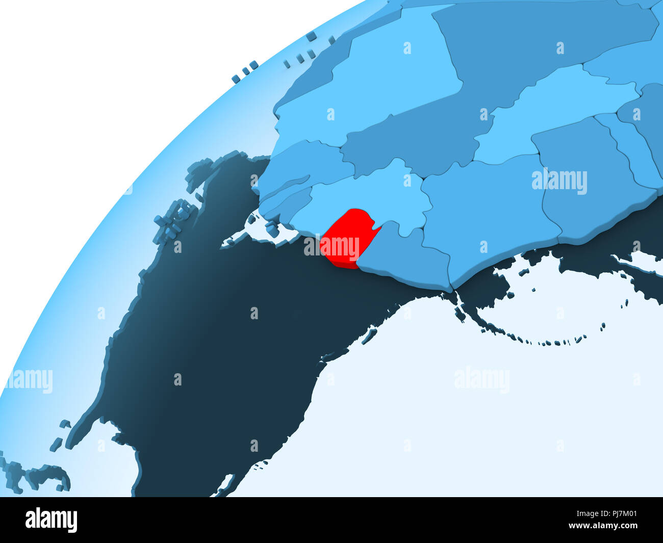 Sierra Leone in red on blue model of political globe with transparent ...