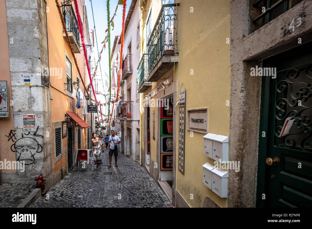 Old colorful houses and narrow streets of Lisbon, Portugal in Spring ...
