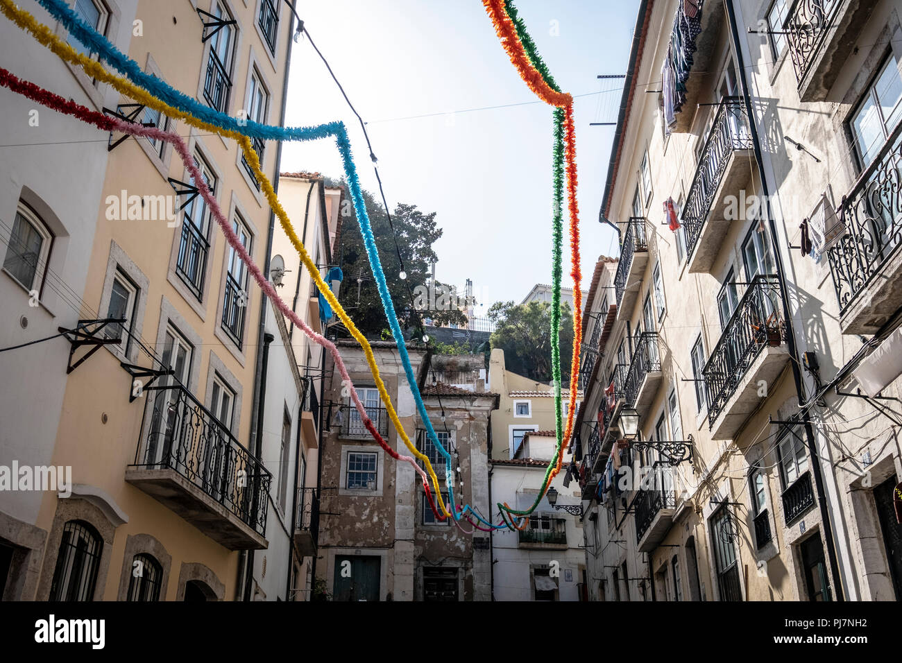 Old colorful houses and narrow streets of Lisbon, Portugal in Spring ...