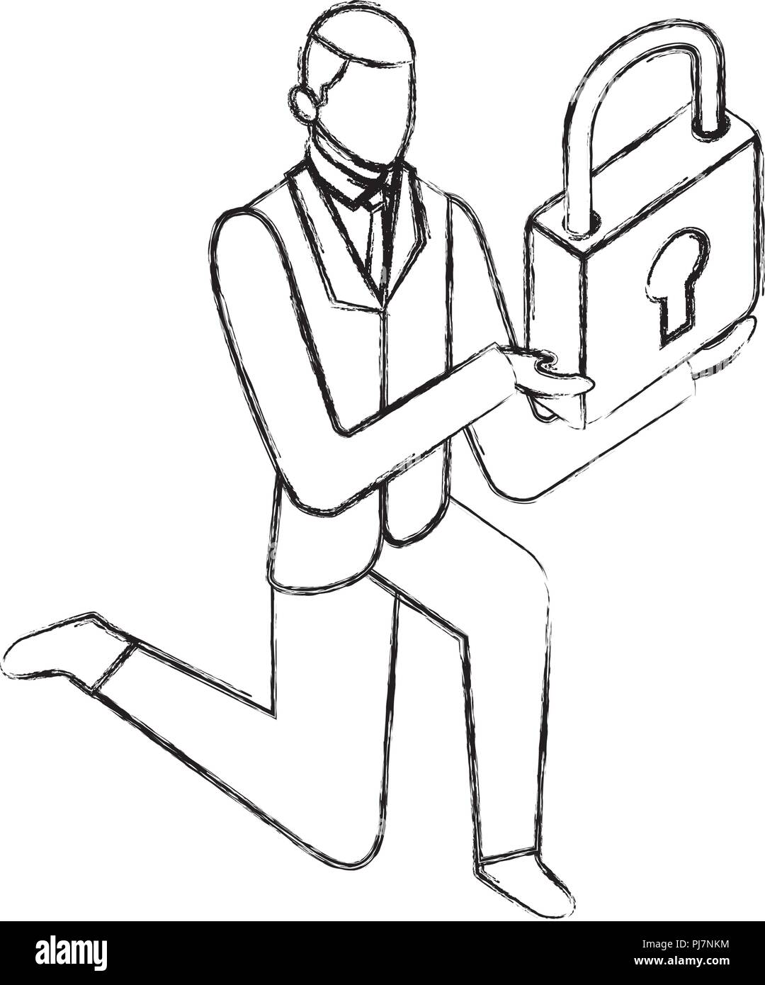 data network businessman holding padlock security vector illustration ...