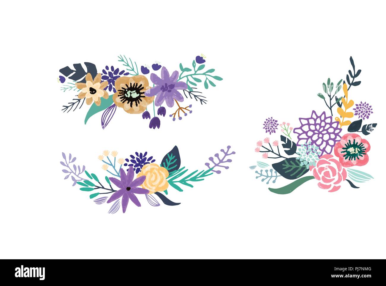 Set of floral bouquet isolated on white background Stock Vector Image ...