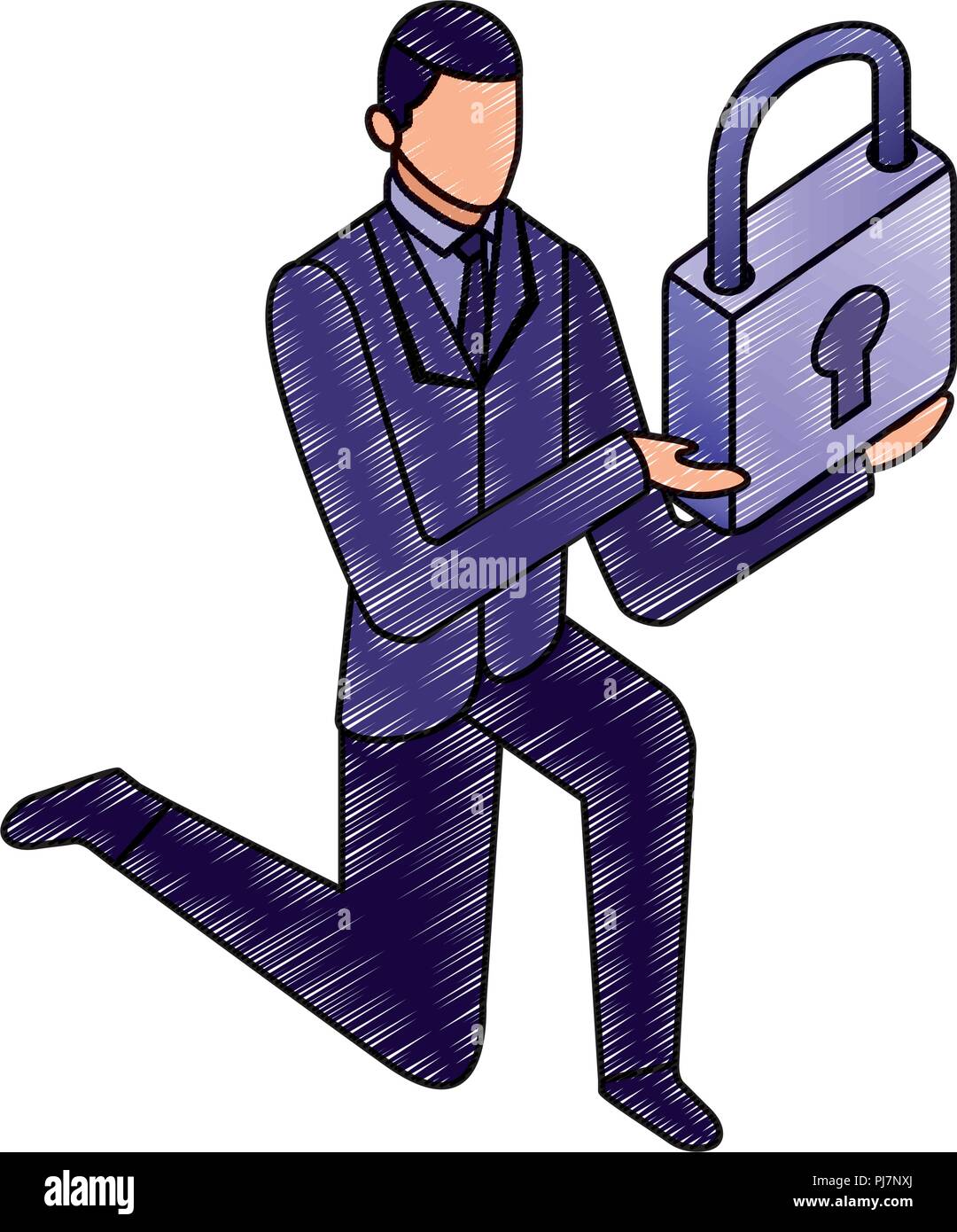 data network businessman holding padlock security vector illustration ...