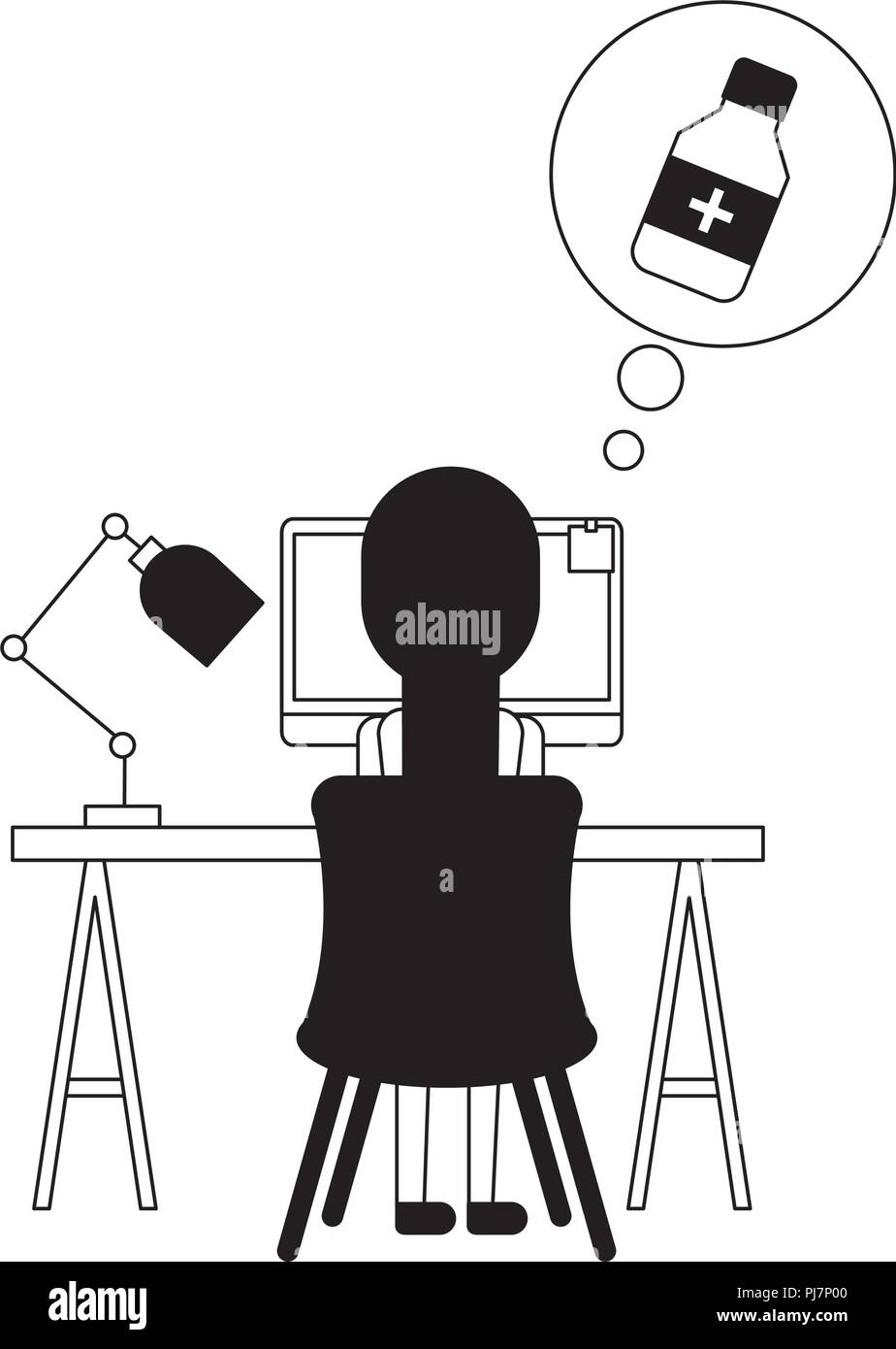 doctor female in computer thinking drugs vector illustration design ...