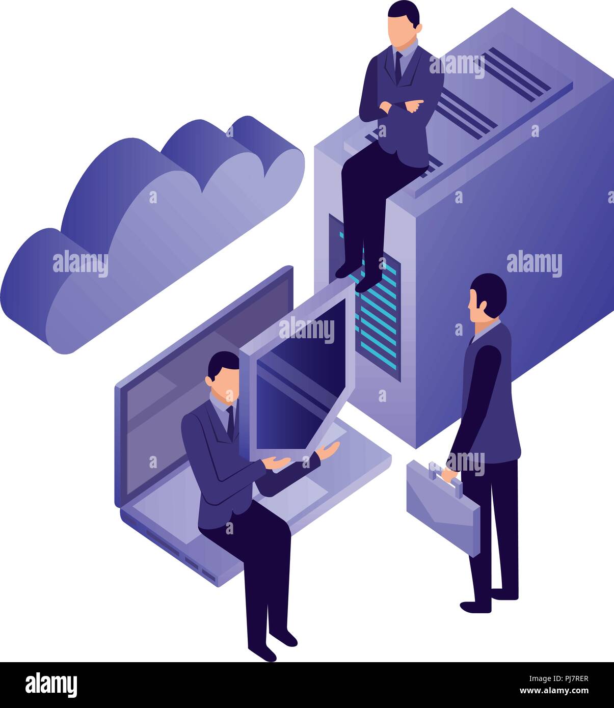 businessmen with server data laptop shield cloud storage vector ...
