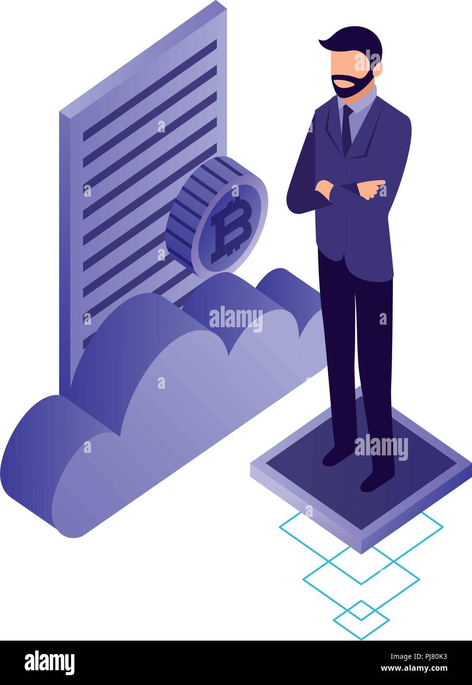 businessman with cloud computing and set icons vector illustration design Stock Vector