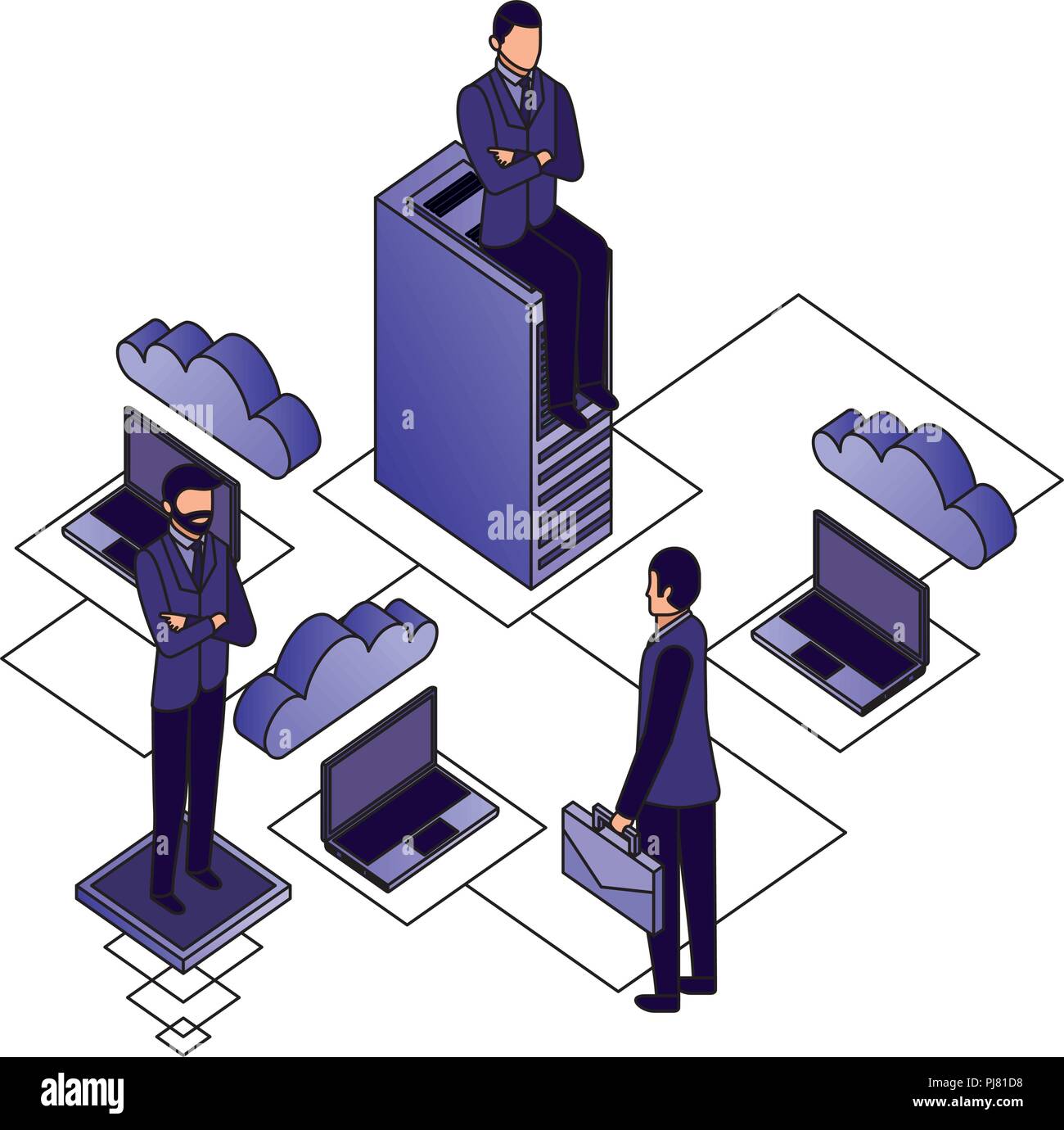 businessmen with teamwork and icon server data isometric vector ...
