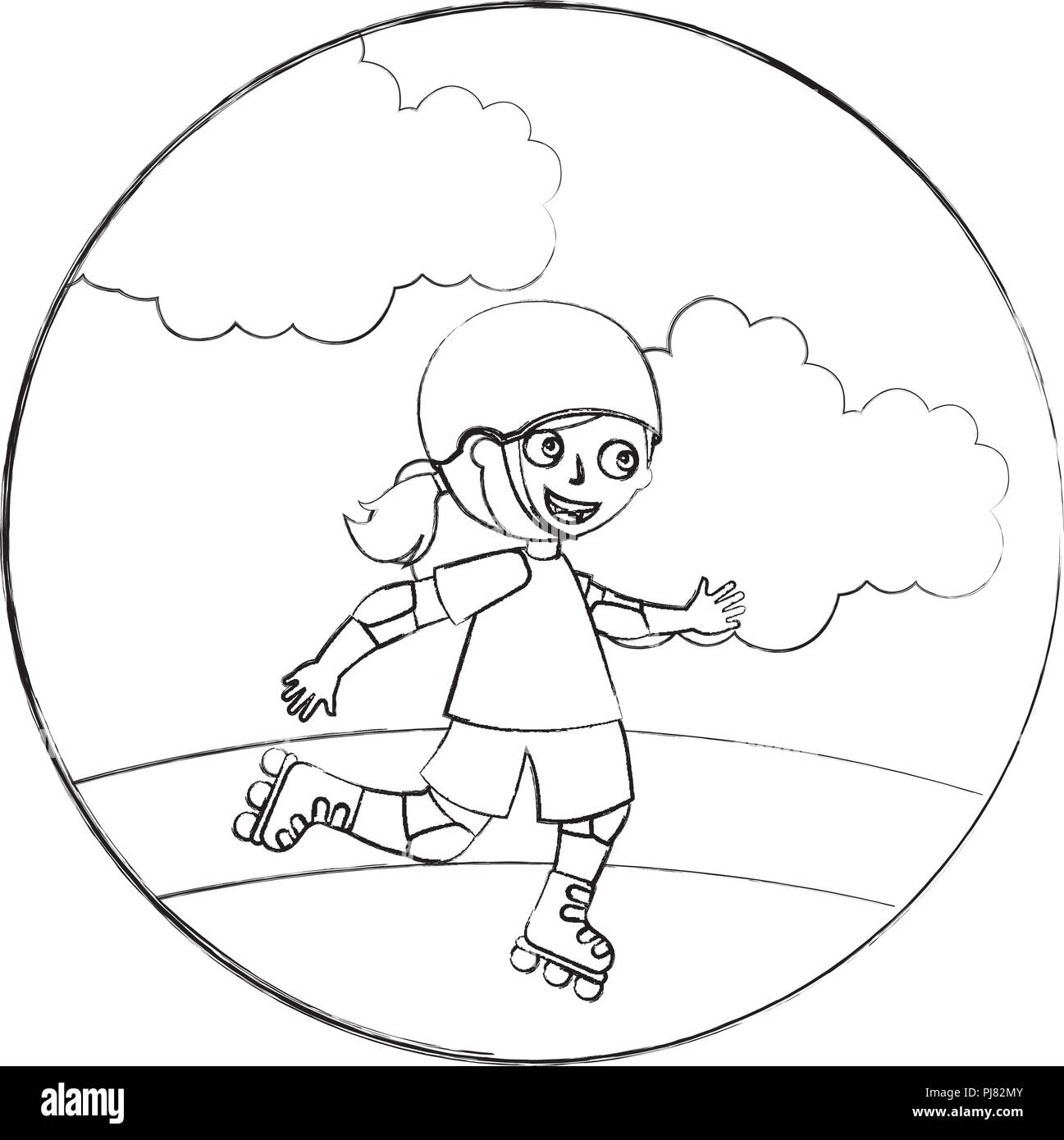 Roller Skating Girl Cute Cartoon Stock Photos & Roller Skating Girl