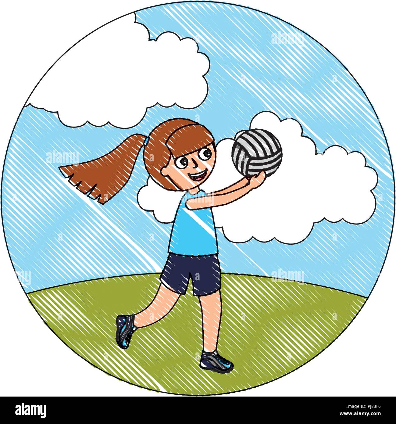 little sport girl holding volleyball ball vector illustration Stock ...