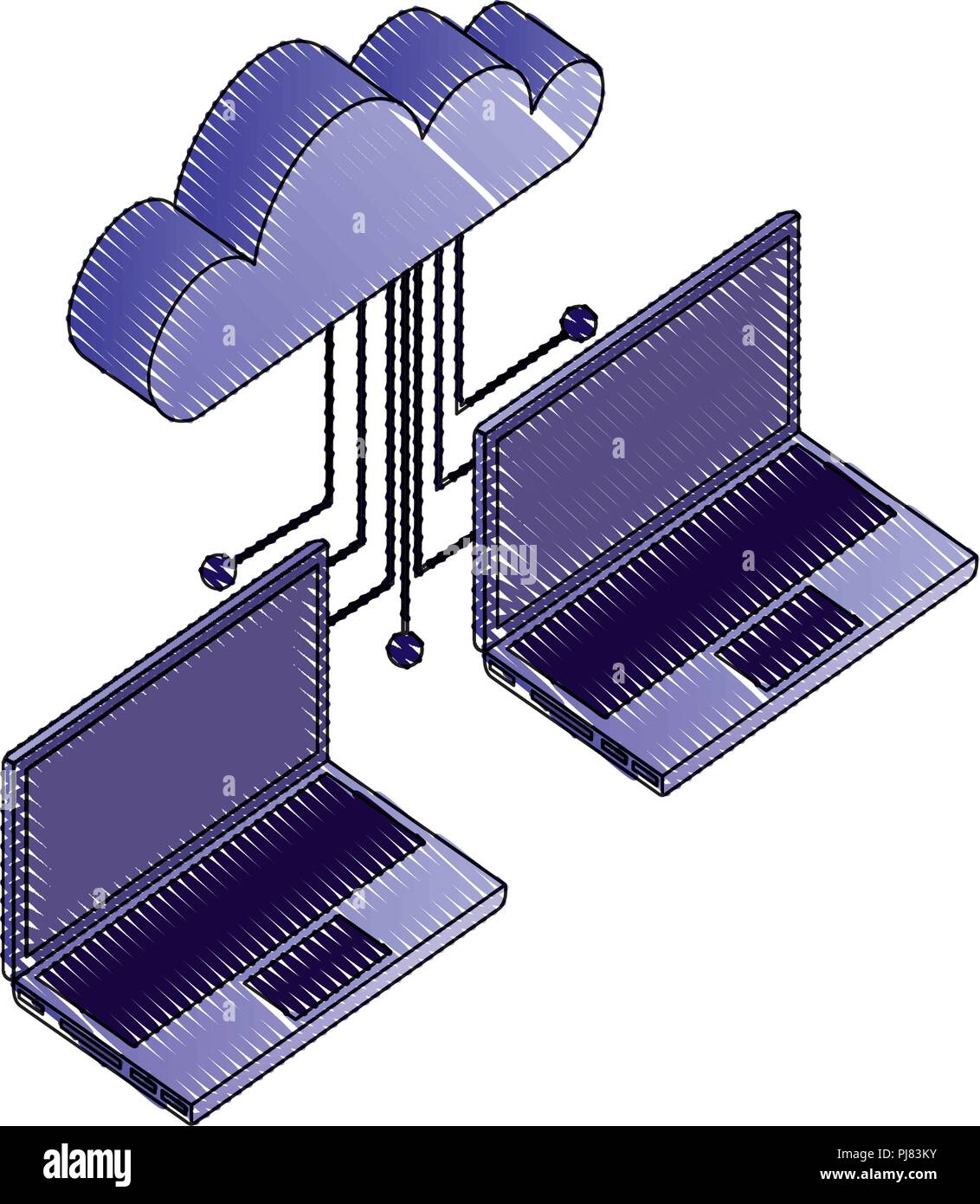 two laptop cloud computing connected data network vector illustration ...