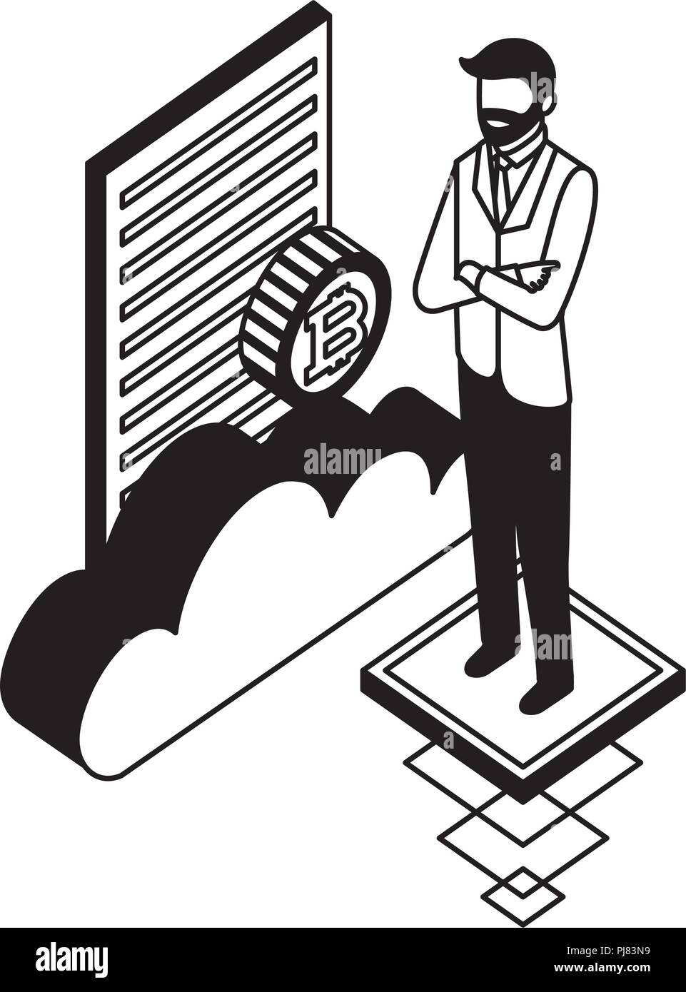 businessman with cloud computing and set icons vector illustration design Stock Vector