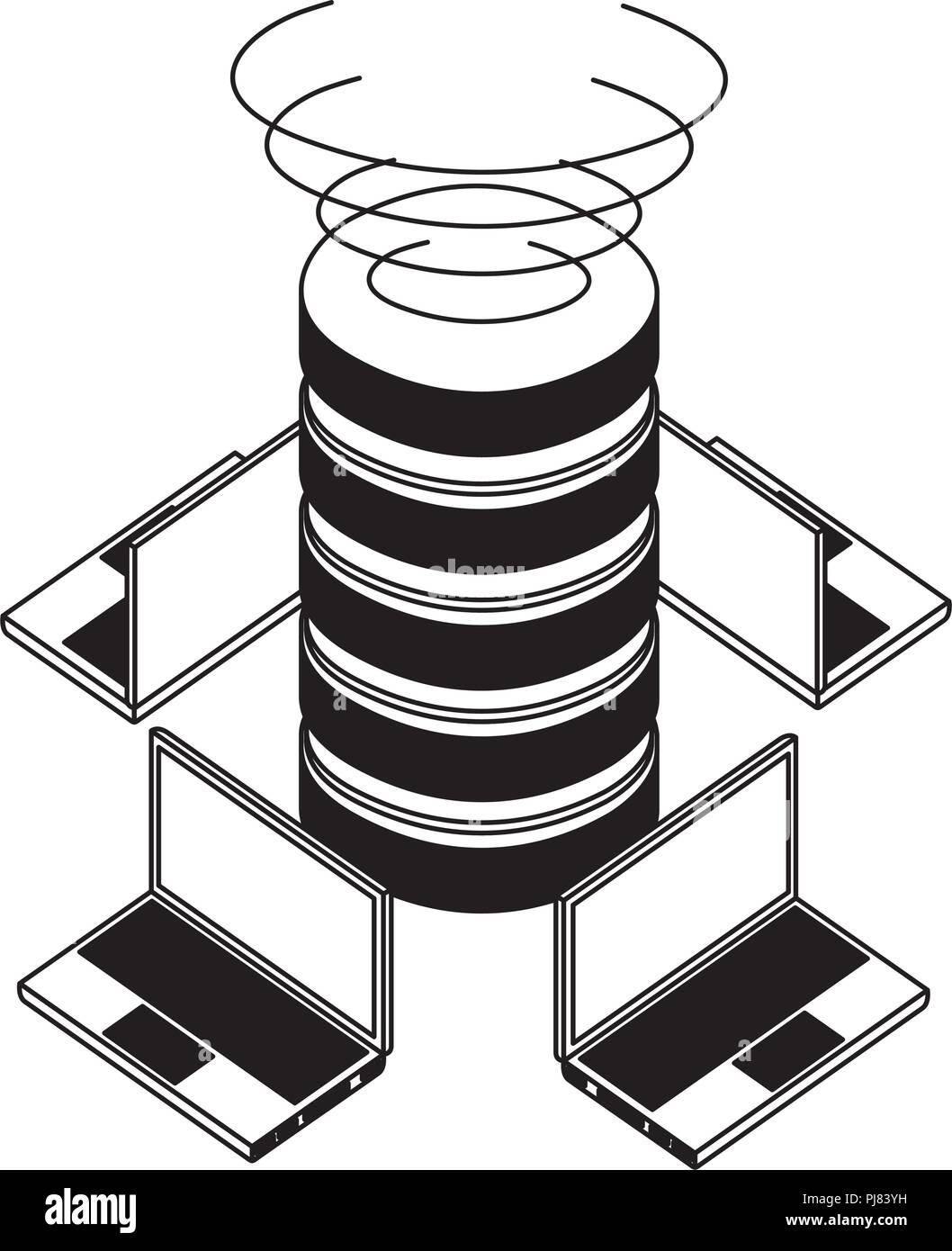 data center disks with laptops computers isometric icon vector ...