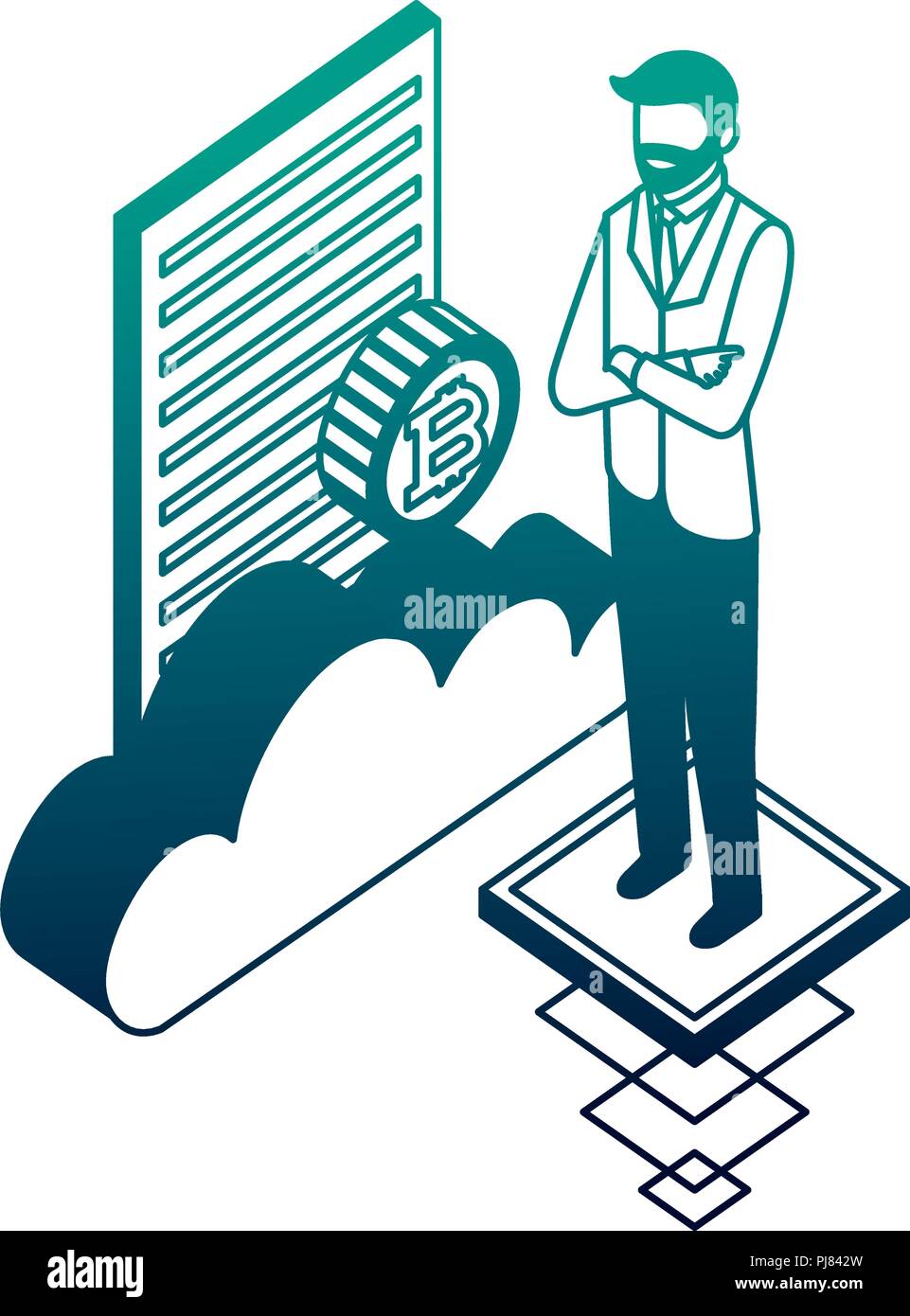 businessman with cloud computing and set icons vector illustration design Stock Vector