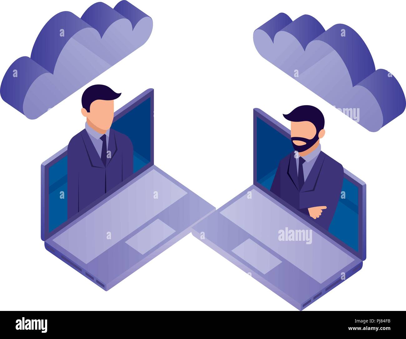 two business man in laptop cloud computing network vector illustration ...
