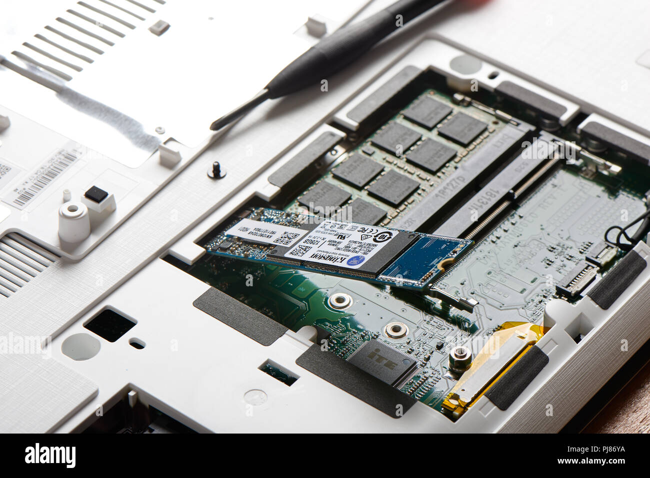 Gimpo-si, Korea - July 10, 2018: Closeup of SATA type SSD(Solid-State Drive)  connected to M.2 slot on a board of laptop computer Stock Photo - Alamy