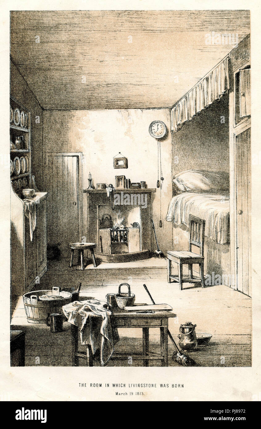 Room in which David Livingstone was born on March 19, 1813, as one of seven children of a working-class family, Stock Photo