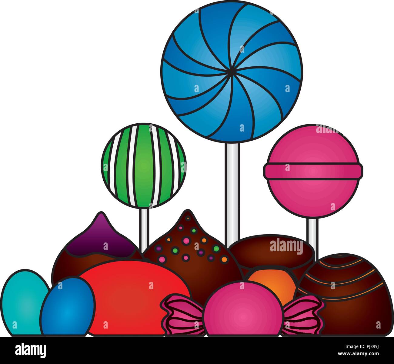 sweet candies lollipops chocolate chips caramel Stock Vector Image