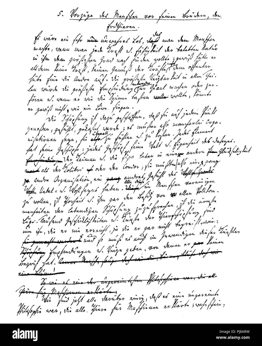 Page from Johann Gottfried Herder's draft of the 5th chapter of the 2nd book of the 'ideas to the philosophy of the history of the Menschehit'. After the original manuscript in the Goethe and Schiller Archives in Weimar, Stock Photo
