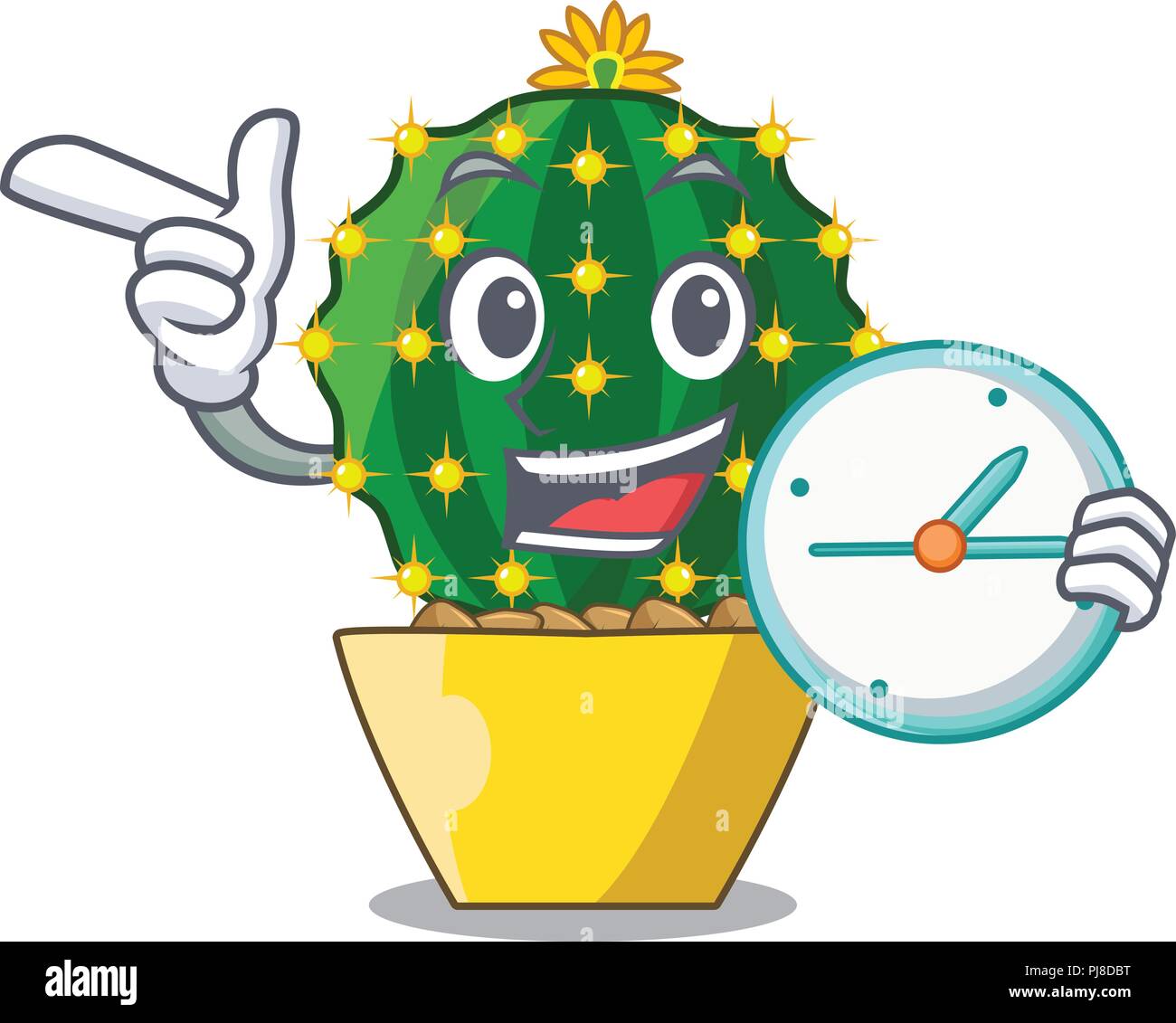 With clock character mammillaria cactus at cactus farm Stock Vector