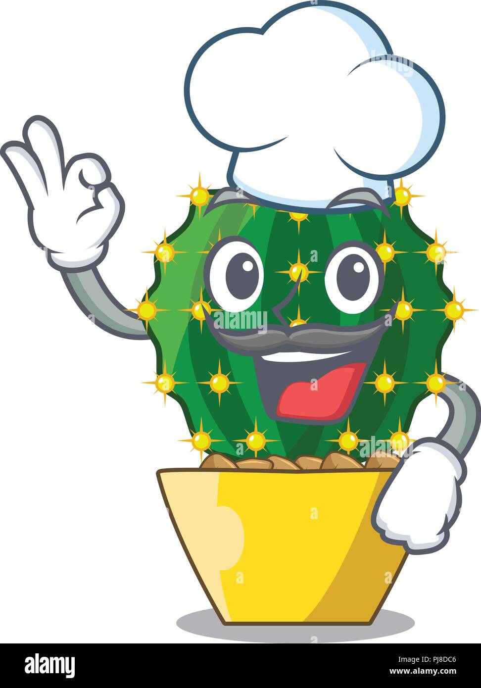 Chef character mammillaria cactus at cactus farm Stock Vector