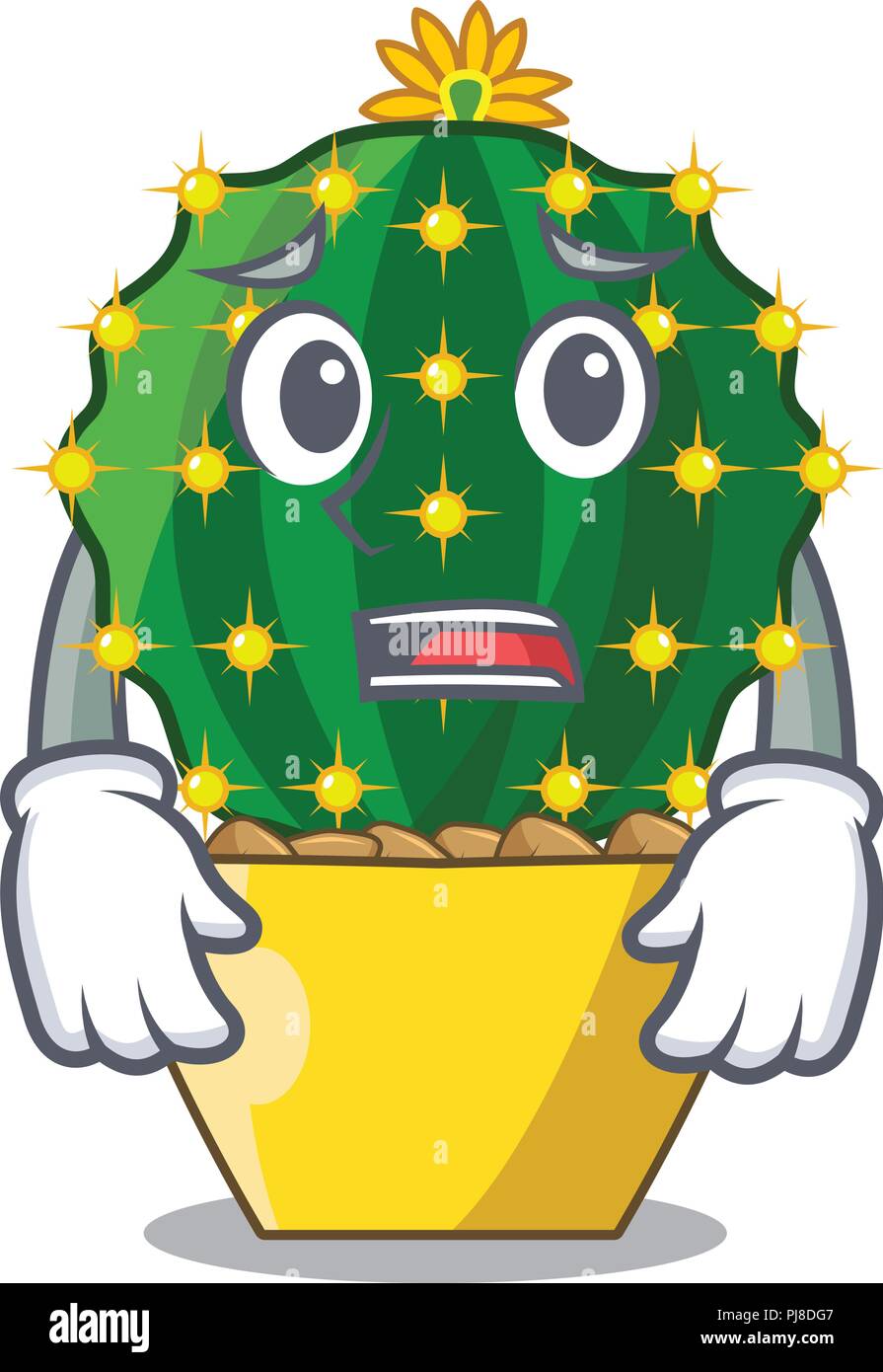 Afraid mammillaria compressa cactus isolated on the cartoon Stock Vector