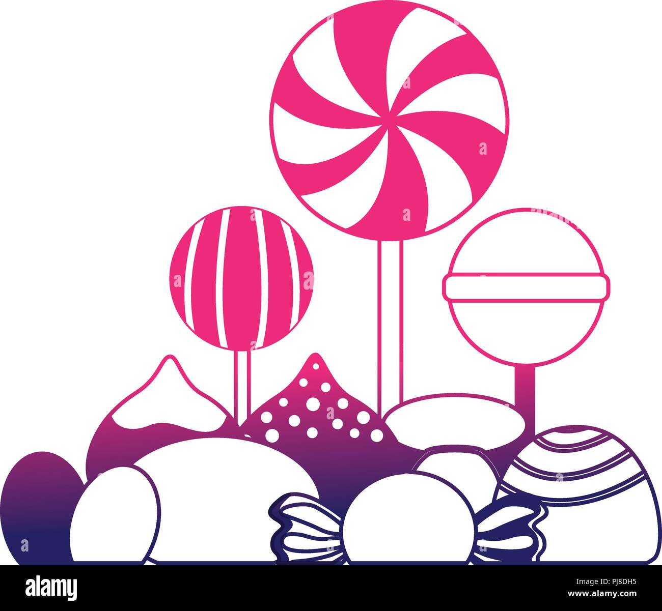 sweet candies lollipops chocolate chips caramel Stock Vector Image