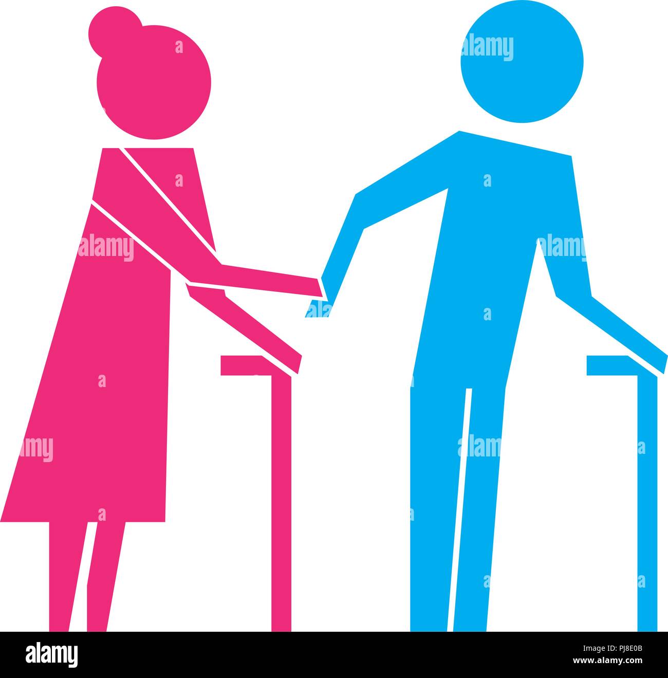 elderly couple walking with stick pictogram Stock Vector