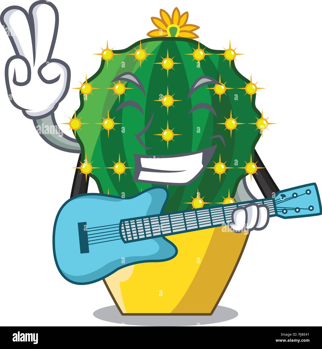 With guitar mammillaria compressa cactus isolated on the cartoon Stock Vector